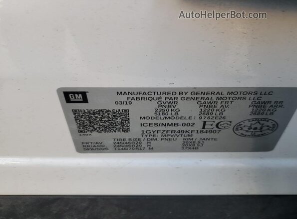 1GYFZFR49KF184907 2019 CADILLAC XT4 Белый 