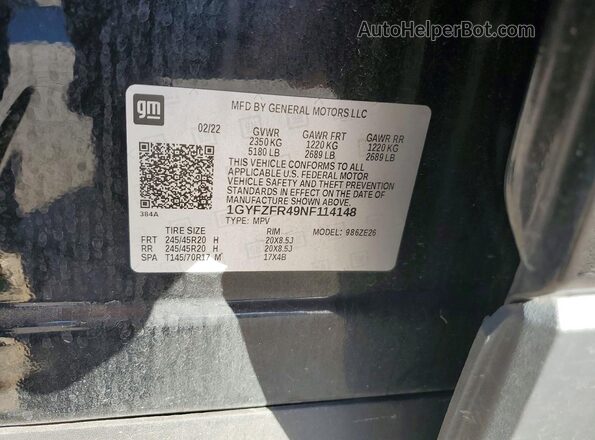 1GYFZFR49NF114148 2022 CADILLAC XT4 Black VIN კოდის სტიკერის ხედი