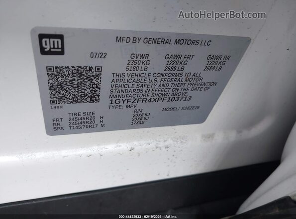 1GYFZFR4XPF103713 2023 CADILLAC XT4 White Вид підкапотного простору