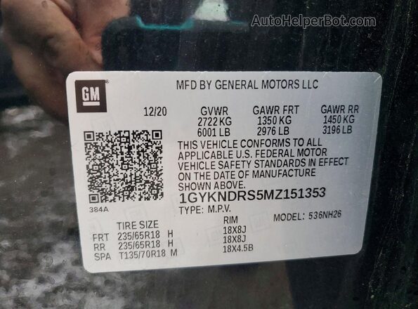 1GYKNDRS5MZ151353 2021 CADILLAC XT5 Black Панорамний вид салону 360°
