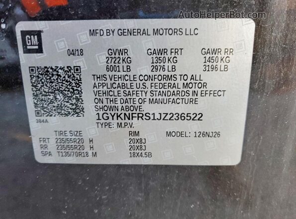 1GYKNFRS1JZ236522 2018 CADILLAC XT5 Black 