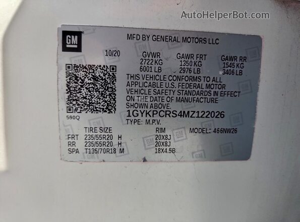 1GYKPCRS4MZ122026 2021 CADILLAC OTHER White Սալոնի 360 աստիճան տեսք