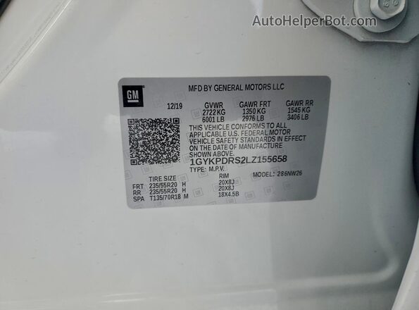 1GYKPDRS2LZ155658 2020 CADILLAC OTHER White Widok naklejki z numerem VIN