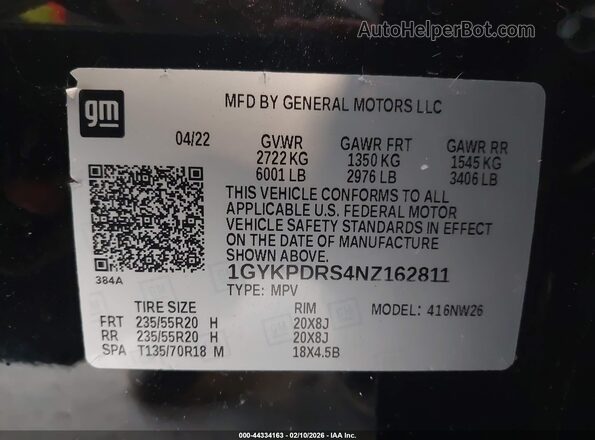 1GYKPDRS4NZ162811 2022 CADILLAC OTHER Черный Вид подкапотного пространства