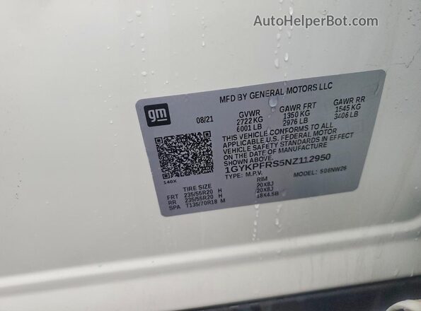 1GYKPFRS5NZ112950 2022 CADILLAC OTHER Белый Вид наклейки с VIN-кодом