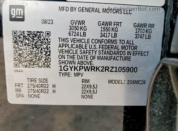 1GYKPWRK2RZ105900 2024 CADILLAC OTHER Black VIN sticker view