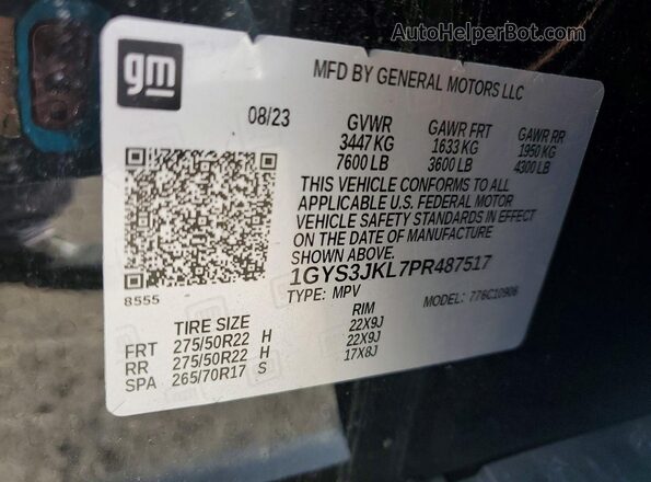 1GYS3JKL7PR487517 2023 CADILLAC ESCALADE Black Widok naklejki z numerem VIN