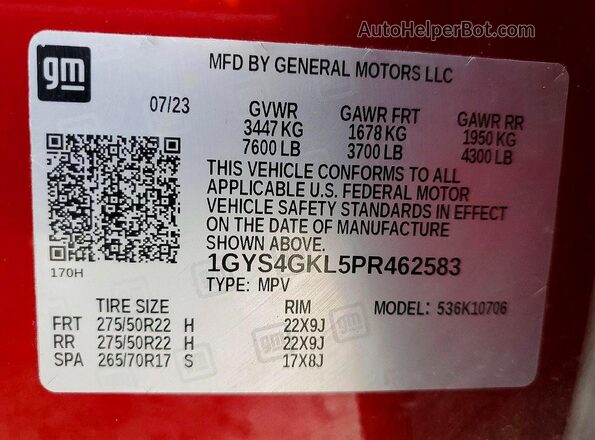 1GYS4GKL5PR462583 2023 CADILLAC ESCALADE Maroon 