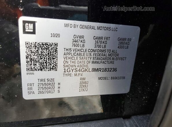 1GYS4GKL8MR183236 2021 CADILLAC ESCALADE Black VIN კოდის სტიკერის ხედი