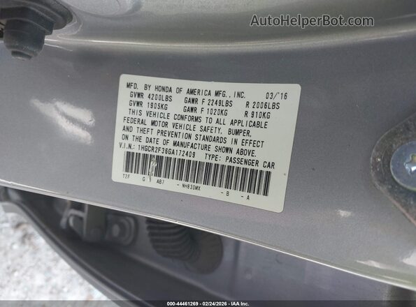 1HGCR2F36GA172409 2016 HONDA ACCORD Silver Engine compartment view