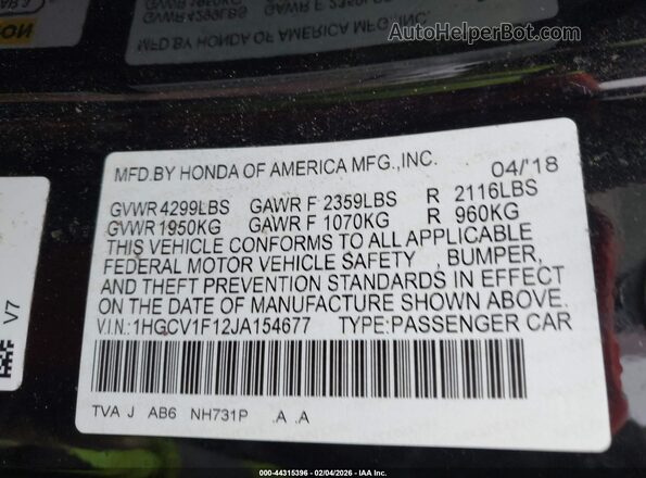 1HGCV1F12JA154677 2018 HONDA ACCORD Maroon Widok komory silnika