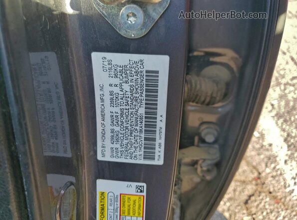 1HGCV1F18KA140851 2019 HONDA ACCORD Gray 