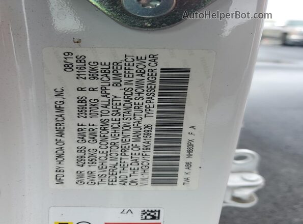 1HGCV1F19KA159926 2019 HONDA ACCORD White 