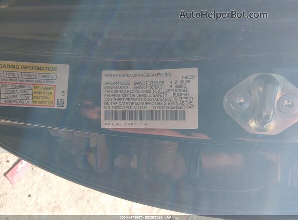 1HGCV1F39LA144779 2020 HONDA ACCORD Black 