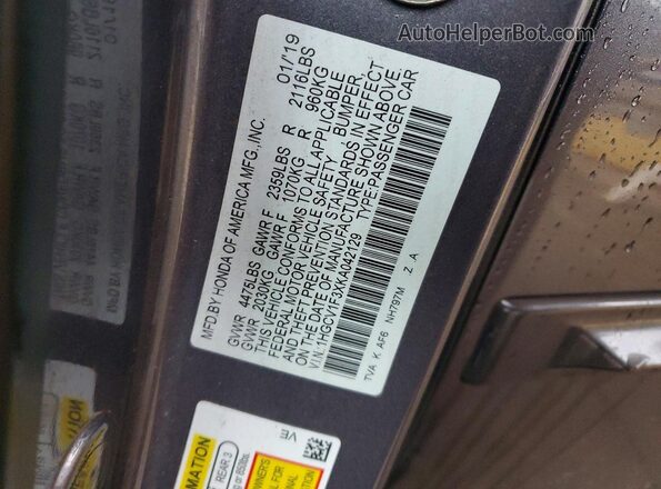 1HGCV1F3XKA042129 2019 HONDA ACCORD Charcoal Շարժիչի բաժամունքի տեսք