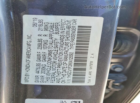 1HGCV1F3XKA125592 2019 HONDA ACCORD Charcoal 