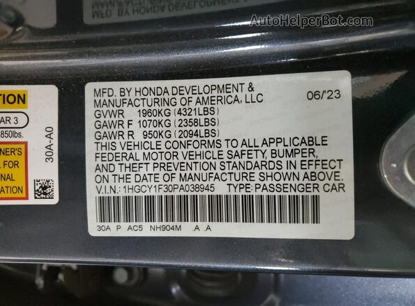 1HGCY1F30PA038945 2023 HONDA ACCORD Charcoal Widok komory silnika