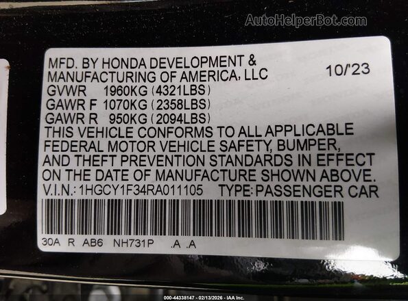 1HGCY1F34RA011105 2024 HONDA ACCORD Black Vista del compartimento del motor