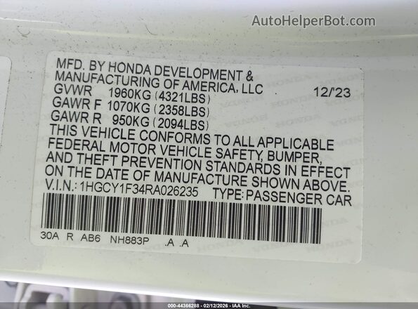 1HGCY1F34RA026235 2024 HONDA ACCORD White Engine compartment view
