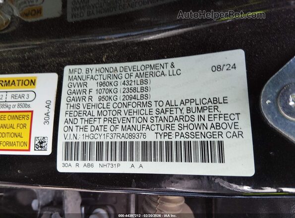 1HGCY1F37RA089376 2024 HONDA ACCORD Black Vista del compartimento del motor