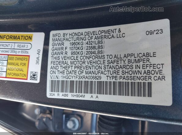 1HGCY1F3XRA006829 2024 HONDA ACCORD Gray Widok komory silnika