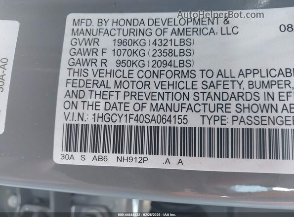 1HGCY1F40SA064155 2025 HONDA ACCORD Gray Widok komory silnika