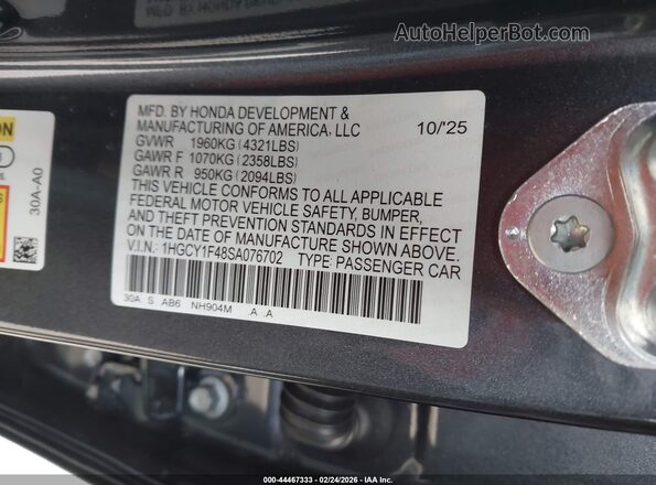 1HGCY1F48SA076702 2025 HONDA ACCORD Gray Vista del compartimento del motor