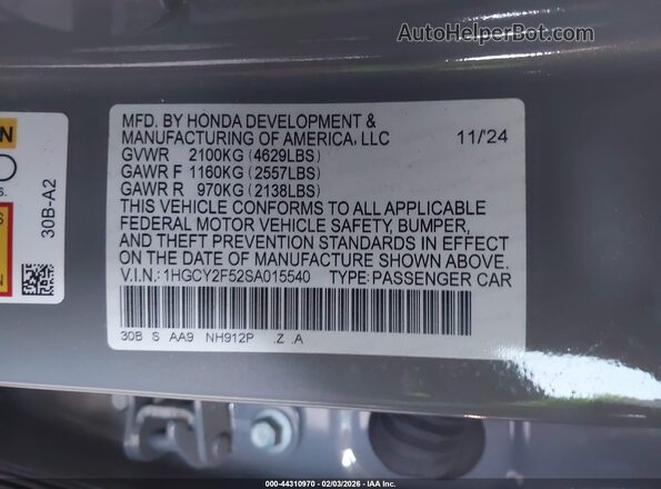 1HGCY2F52SA015540 2025 HONDA ACCORD HYBRID Gray 