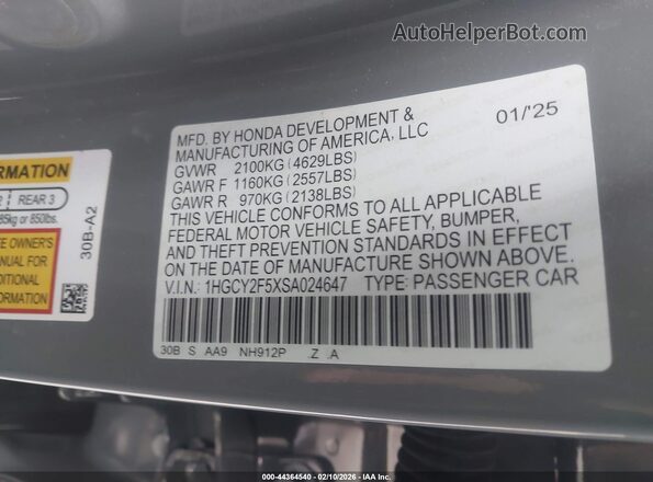 1HGCY2F5XSA024647 2025 HONDA ACCORD HYBRID Gray 