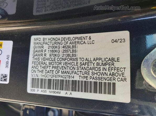 1HGCY2F67PA027814 2023 HONDA ACCORD Gray Շարժիչի բաժամունքի տեսք