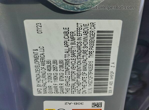 1HGCY2F75PA053515 2023 HONDA ACCORD Gray Widok komory silnika