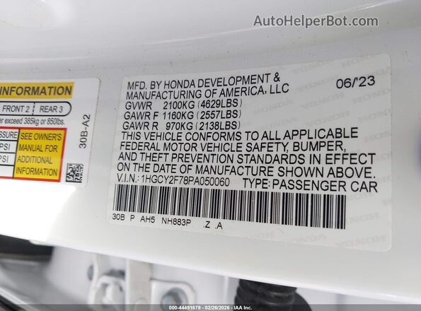 1HGCY2F78PA050060 2023 HONDA ACCORD HYBRID White 
