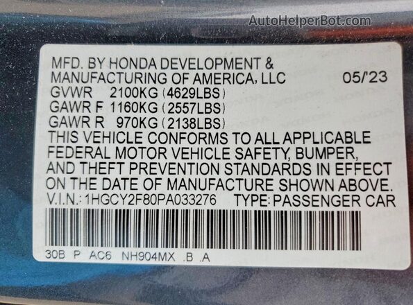 1HGCY2F80PA033276 2023 HONDA ACCORD Gray Շարժիչի բաժամունքի տեսք