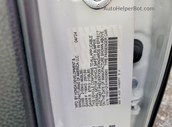 1HGCY2F81RA058965 2024 HONDA ACCORD White Widok naklejki z numerem VIN