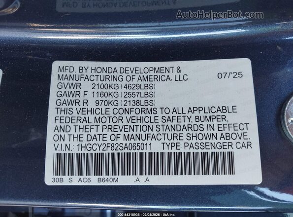 1HGCY2F82SA065011 2025 HONDA ACCORD HYBRID Blue 