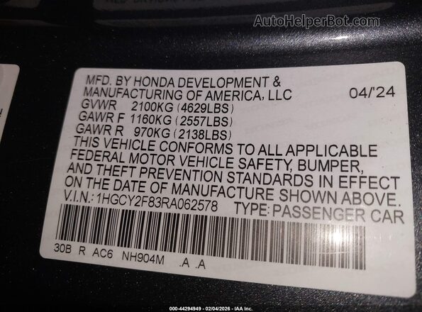 1HGCY2F83RA062578 2024 HONDA ACCORD HYBRID Gray 