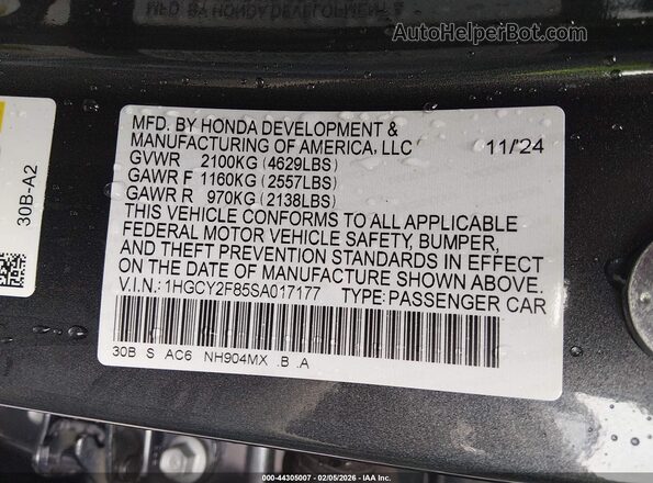 1HGCY2F85SA017177 2025 HONDA ACCORD HYBRID Серый 