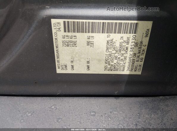 1N4AA6AP6JC385330 2018 NISSAN MAXIMA Gray ძრავის განყოფილების ხედი