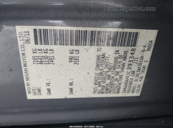 1N4AA6APXJC393348 2018 NISSAN MAXIMA Gray 