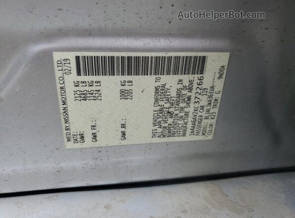 1N4AA6AV2KC372266 2019 NISSAN MAXIMA Silver Widok komory silnika