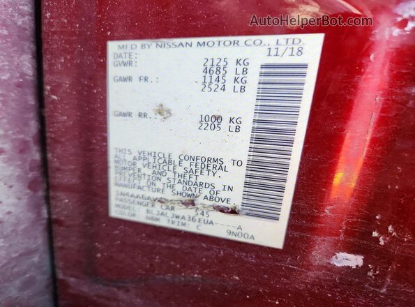 1N4AA6AV4KC361687 2019 NISSAN MAXIMA Burgundy 