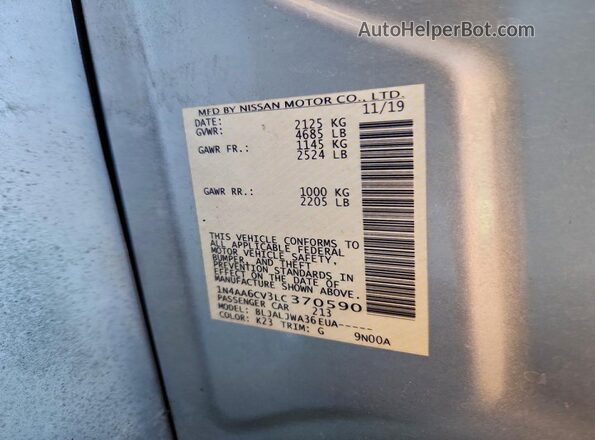 1N4AA6CV3LC370590 2020 NISSAN MAXIMA Серебряный 
