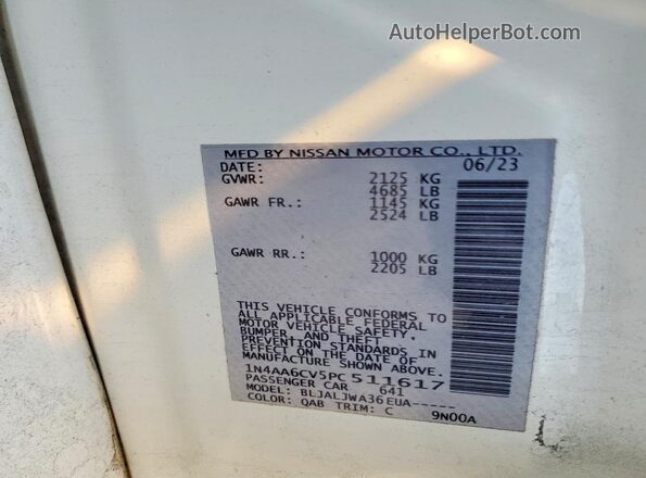 1N4AA6CV5PC511617 2023 NISSAN MAXIMA White 