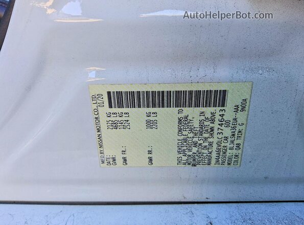 1N4AA6EV0LC374643 2020 NISSAN MAXIMA SR White ძრავის განყოფილების ხედი