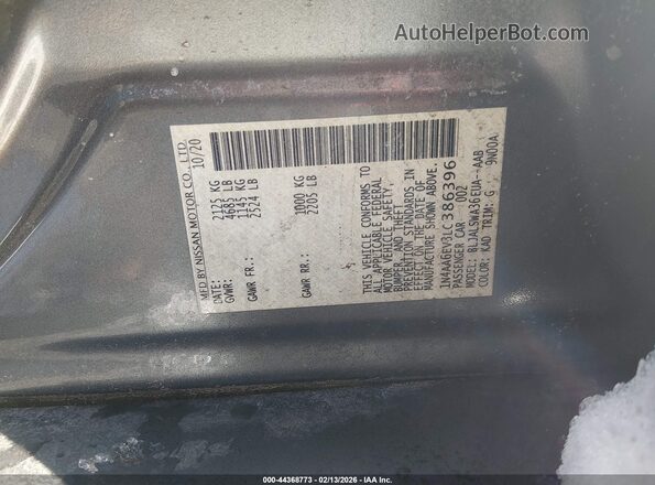 1N4AA6EV3LC386396 2020 NISSAN MAXIMA SR Gray ძრავის განყოფილების ხედი
