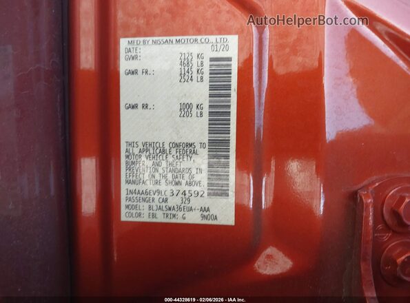 1N4AA6EV9LC374592 2020 NISSAN MAXIMA SR Orange 