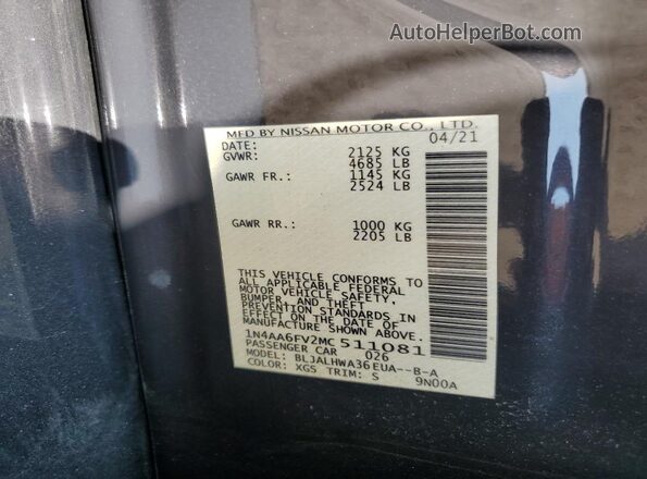 1N4AA6FV2MC511081 2021 NISSAN MAXIMA PLATINUM Gray Շարժիչի բաժամունքի տեսք