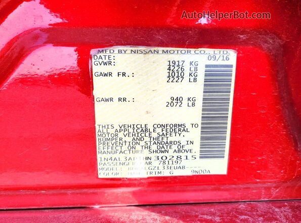 1N4AL3AP1HN302815 2017 NISSAN ALTIMA Red Vista del compartimento del motor
