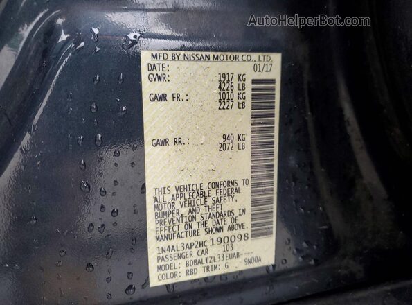 1N4AL3AP2HC190098 2017 NISSAN ALTIMA Black Widok naklejki z numerem VIN