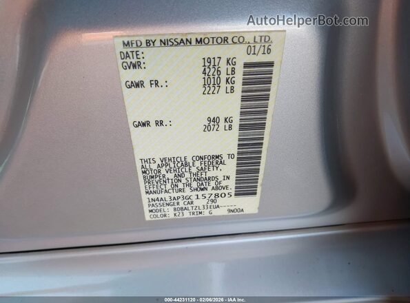 1N4AL3AP3GC157805 2016 NISSAN ALTIMA Silver Engine compartment view